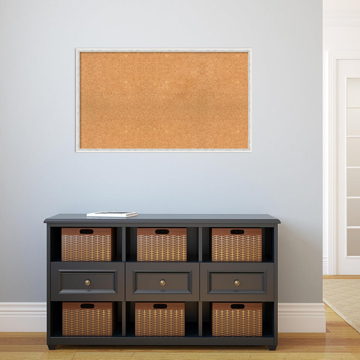 Amanti Art Natural Cork Board for Wall, 23x39 Vision Board with White Frame, Large Corkboard Office Decor for Home Organization, Modern Corkboard Pinboard to Display Items for Home Organization in