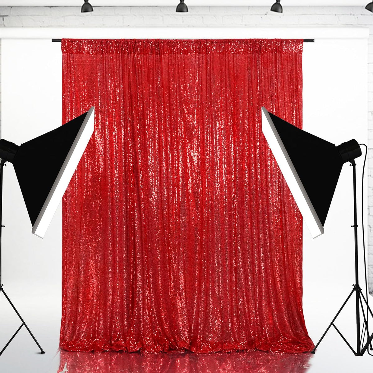 Eternal Beauty Red Sequin Backdrop, 7x7 Ft Glitter Background Curtains for Christmas Shimmer Photography Party Wedding Birthday Back Drop Decor