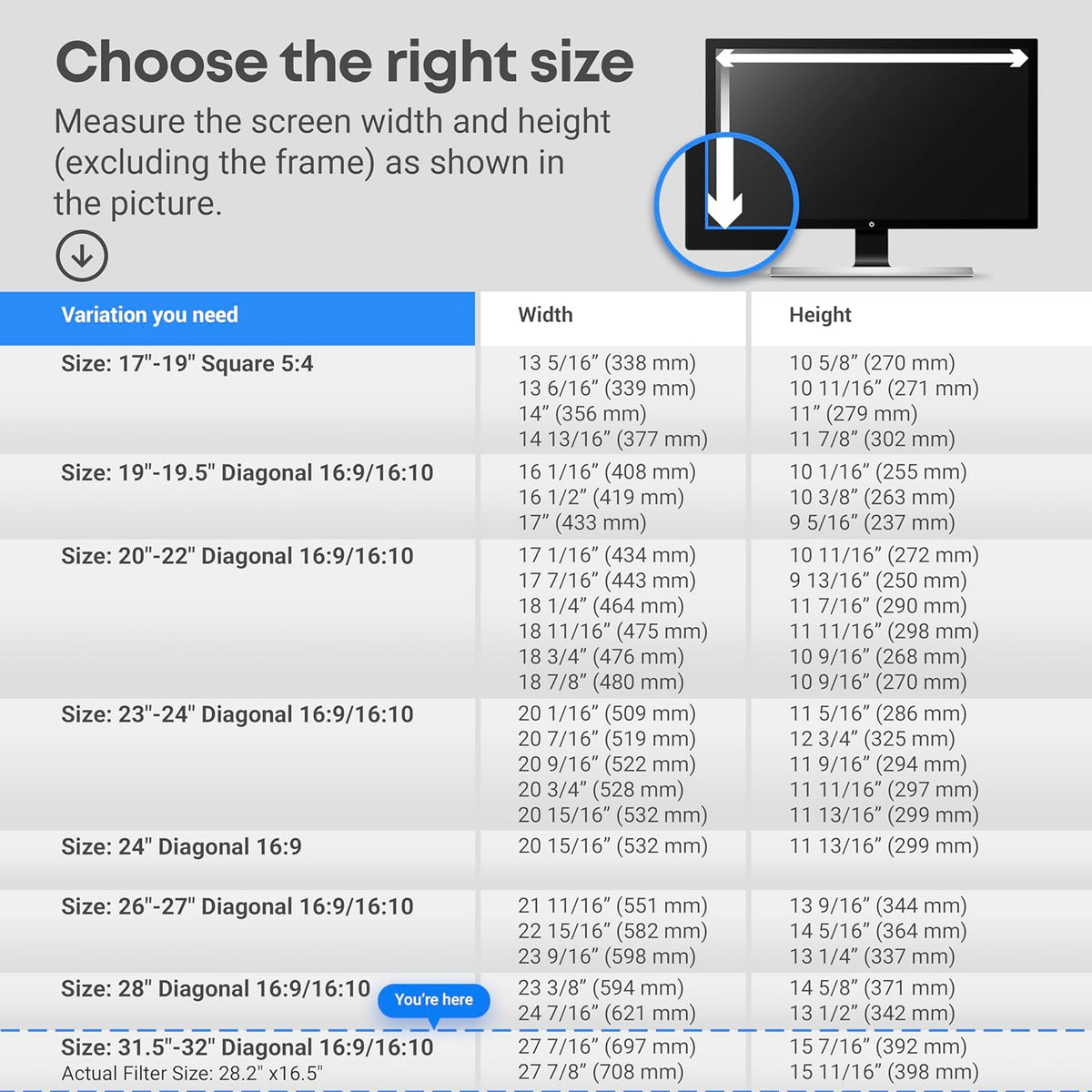 VINTEZ Blue Light Screen Protector for 31.5, 32 Inch Computer Monitor and Laptop β Anti-UV Blue Light Blocking Film for Desktop PC, Eye Protection Filter, 28.2" x 16.5", 1 Pack