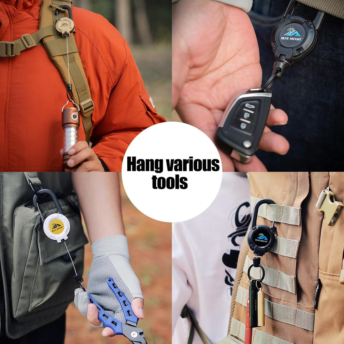Retractable Keychain Heavy Duty, Multitool Carabiner Badge Holder, Retractable Keychain Clip Id Holder, Upgraded 58cm Stainless Steel Cord, Suitable for Men and Women White