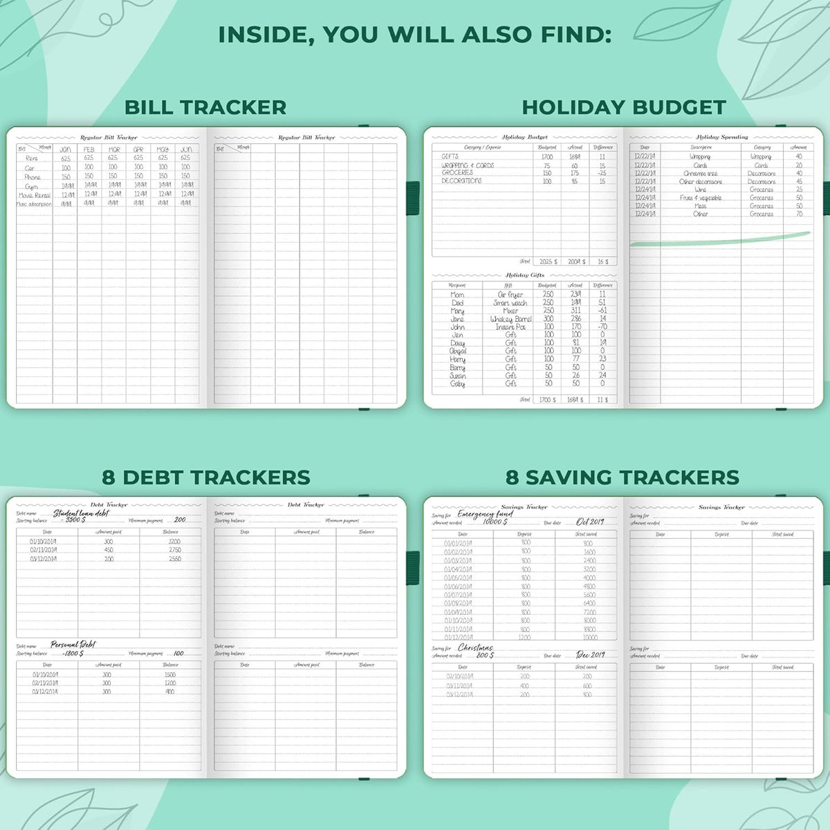 GoGirl Budget Planner – Monthly Financial Planner Organizer Budget Book. Expense Tracker Notebook Journal to Control Money, A5 (Emerald)