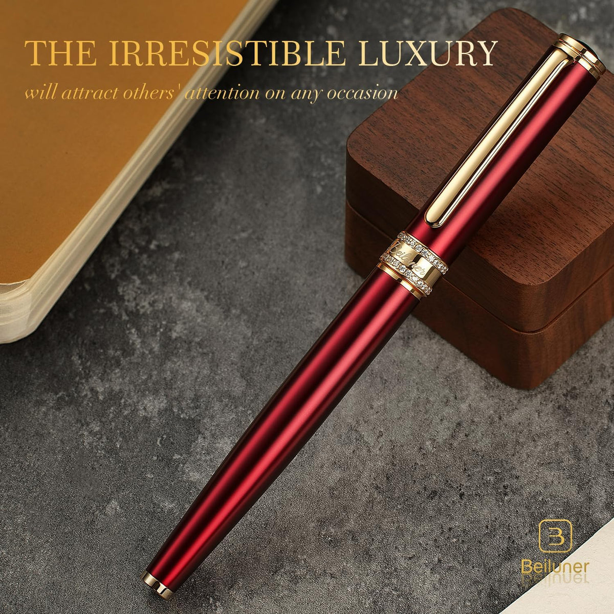 BEILUNER Luxury Rollerball Pen, Diamond-Studded Cap Design, 24K Gold Finish, Noble and Elegant, Schneider Ink Refill, Fancy Pen Gift Set for Women & Men, Executive Office, Nice Designer Pens