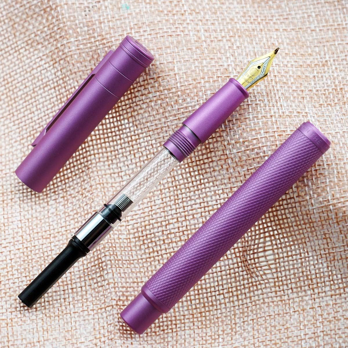 Asvine Pink Forest Fountain Pen Bent Nib, Classic Design with Converter and Metal Pen Case, The Light of Hope Serise
