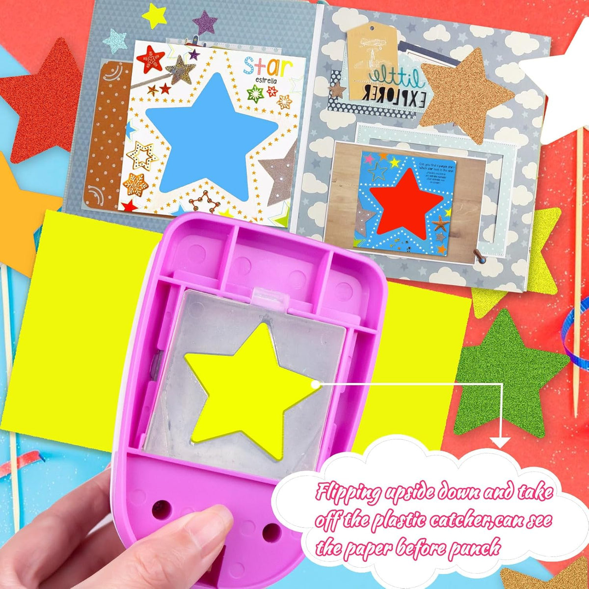 Star Hole Punch 2 inch, Star Paper Punch, Stars Shaped Hole Punch, Scrapbooking Punches, Stars Hole Puncher for Crafts, StarPunch Lever Paper Punch, Craft Punches for Scrapbooking, Card Making