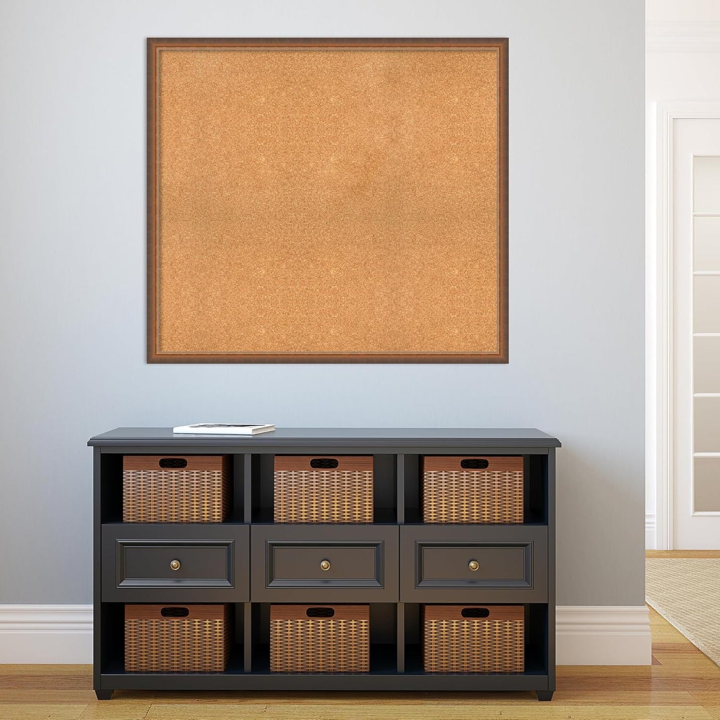 Amanti Art Natural Cork Board for Wall, 36x40 Vision Board with Bronze Frame, Oversize Corkboard Office Decor for Home Organization, Modern Corkboard Pinboard to Display Items for Home Organization