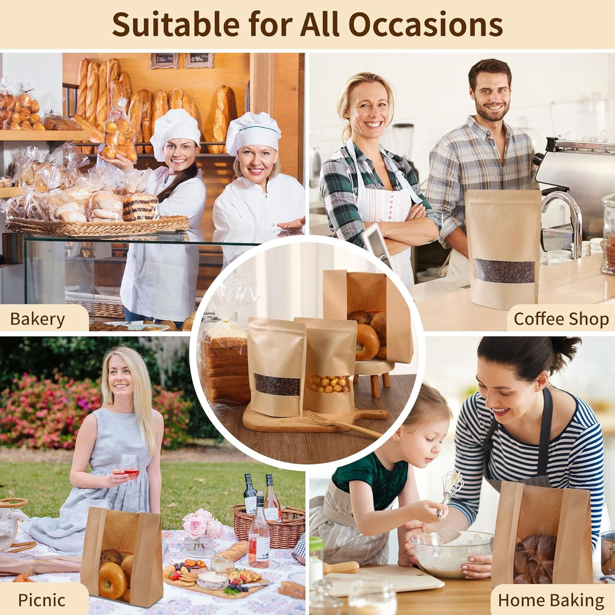 Bpole 3-in-1 Bread Bakery Bags - 50pcs Resealable Paper Plastic bakery Bags for Homemade Sourdough Bread Storage,Snacks,Sandwich, Candies and Cookies,Preservation Freshness