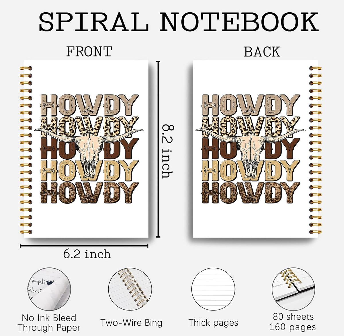 Howdy Western Notebook Journal 164 Pages - Western Gifts for Women Cowboy Cowgirl, Western Cool Notebook, College School Supplies, 5.5Γ8.3 Notebook Spiral Bound