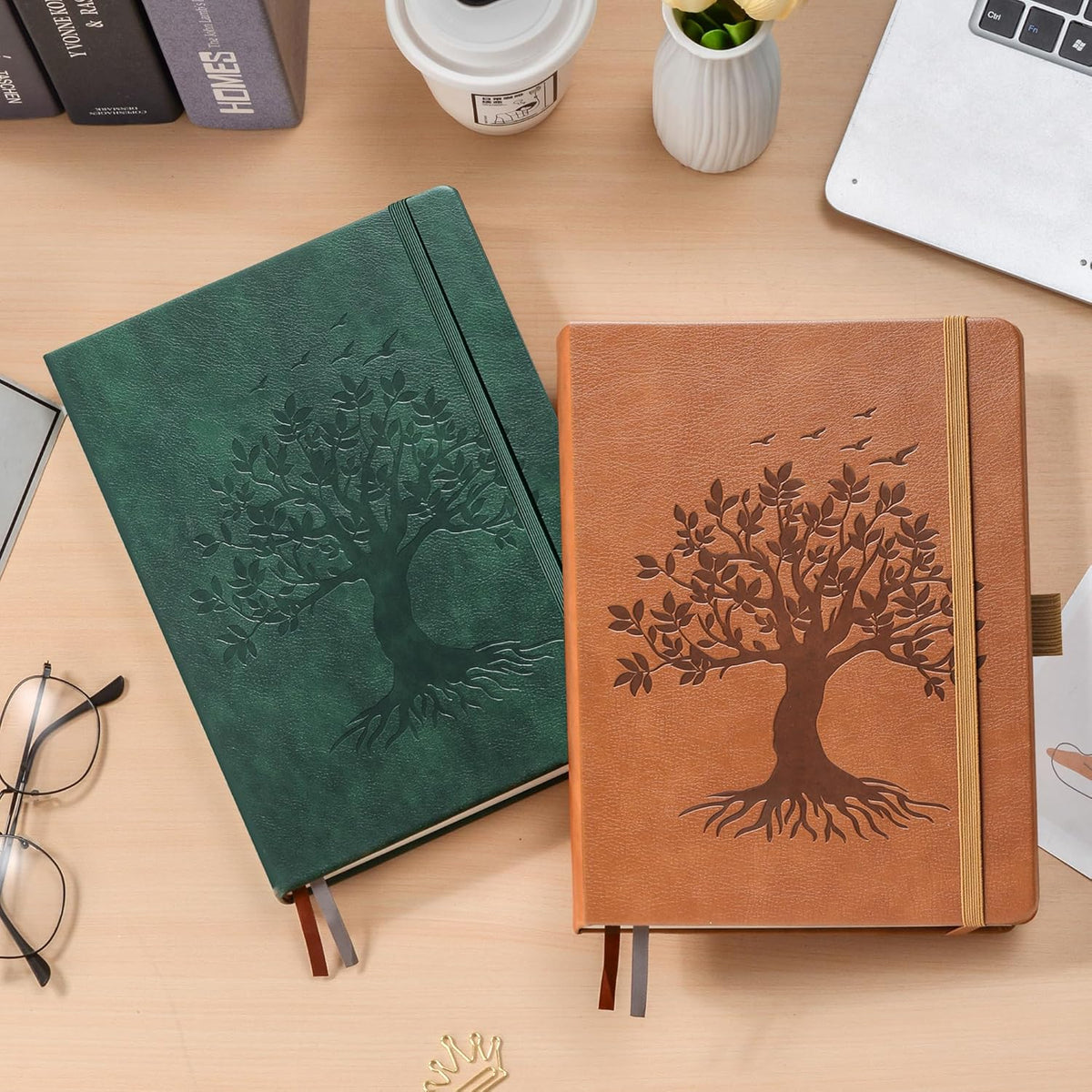 ZXHQ A5 Bullet Dotted Journal Notebook - 150 gsm Thick Paper, 256 Pages, Dot Grid Hardcover, Tree of Life Design, Fine Inner Pocket - 5.9" Γ 8.5" Dark Green
