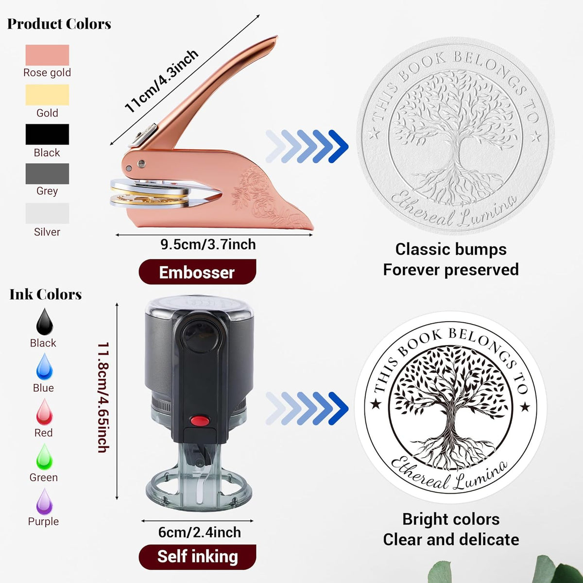 Easycosy Personalized Book Embosser | Custom Embosser & Stamps from The Library of | Book Stamp Personalized with Your Name & Choice Birthday Gifts for Book Lover(Tree 4)