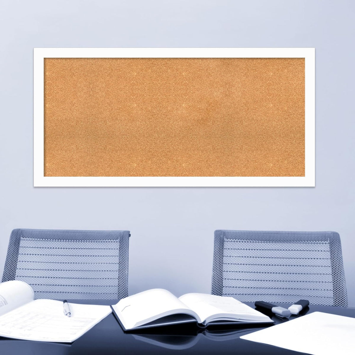Amanti Art Natural Cork Board for Wall, 27x55 Vision Board with White Frame, Oversize Corkboard Office Decor for Home Organization, Casual Corkboard Pinboard to Display Items for Home Organization in