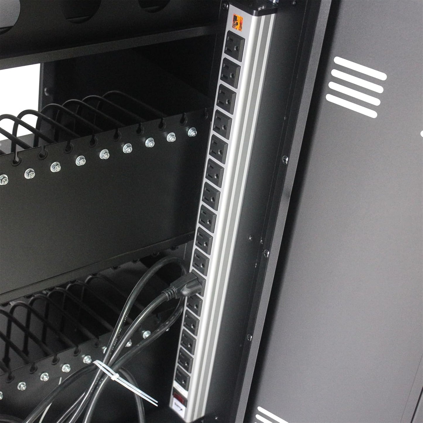 35 Devices Mobile Charging Cart and Cabinet, Laptop Storage Station, Lockable With Easy Cable Management, Up to 16.3" Screen for Tablets, Laptops, and Chromebooks, Black