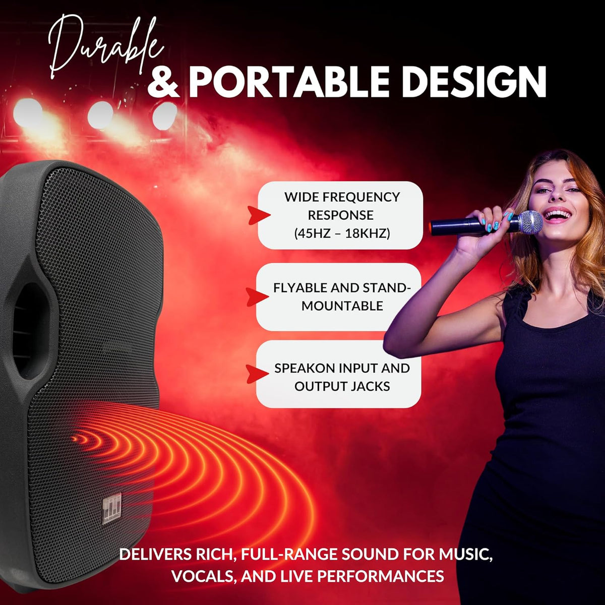 MUSYSIC Portable PA System with Wireless Microphone and Speakers – 6 Ch Audio Mixer with Built-in 2000W Amp & Wireless UHF Microphone System, Multiple Inputs, Complete w/Stands - 15" Speaker 1200W