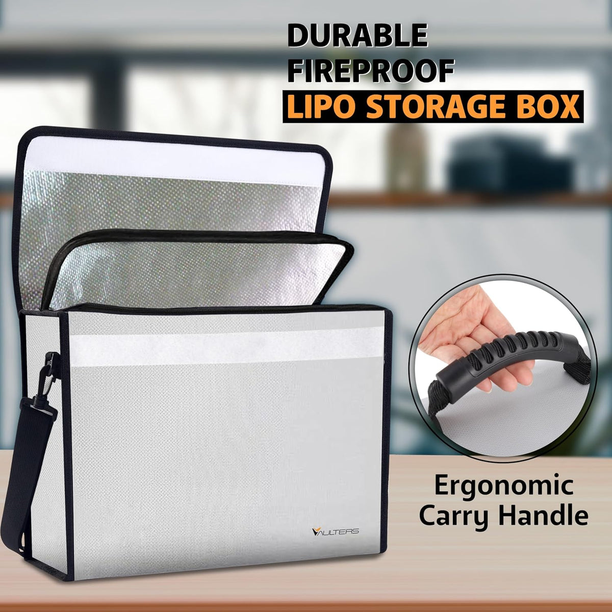 Fireproof Document Bag with Lockable Zipper - 2000°F Heat Resistant & Waterproof Bag with Reflective Strip, Shoulder Strap - Fireproof Money Box & Document Organizer for Home, Office, Travel