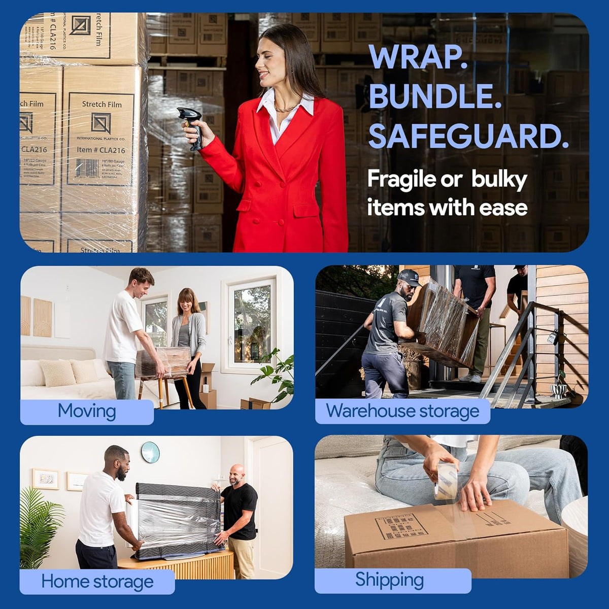 International Plastics Co. 4 Pack of 18" Plastic Stretch Film Wrap 1200 feet Each 500% Stretch Ability