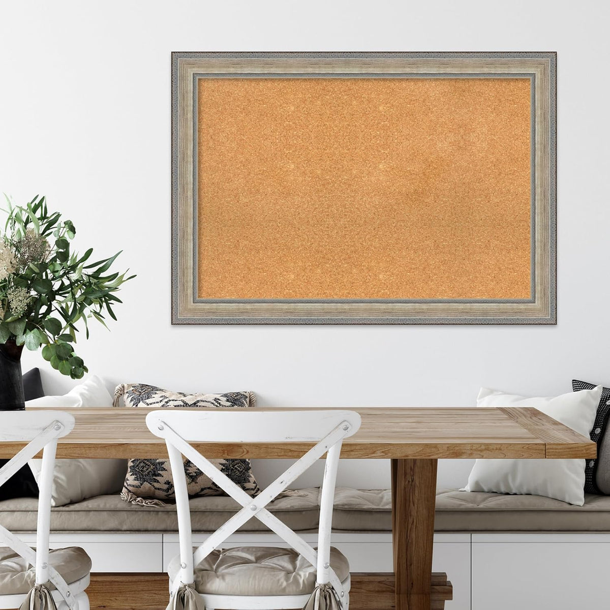 Amanti Art Natural Cork Board for Wall, 29x41 Vision Board with Silver Wood Frame, Large Corkboard Office Decor for Home Organization, Traditional Corkboard Pinboard to display items for home