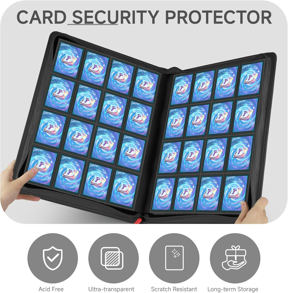 Card Binder with 1024 Cards,16 Pocket Trading Card Binder Includes 32 Page Storage Sleeves,Collection Card Album,Card Holder to Organize and Protect Cards,Black