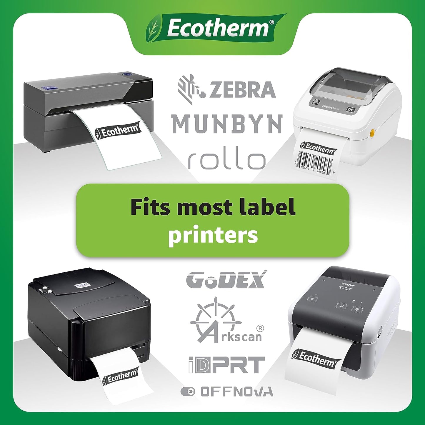 4" x 6.5" Thermal Labels | 6 Rolls | 2280 Labels | fits Zebra, Munbyn, Rollo, Godex, Arkscan, iDPRT, Offnova Thermal Label Printers and More | Blank White Adhesive Stickers by Ecotherm