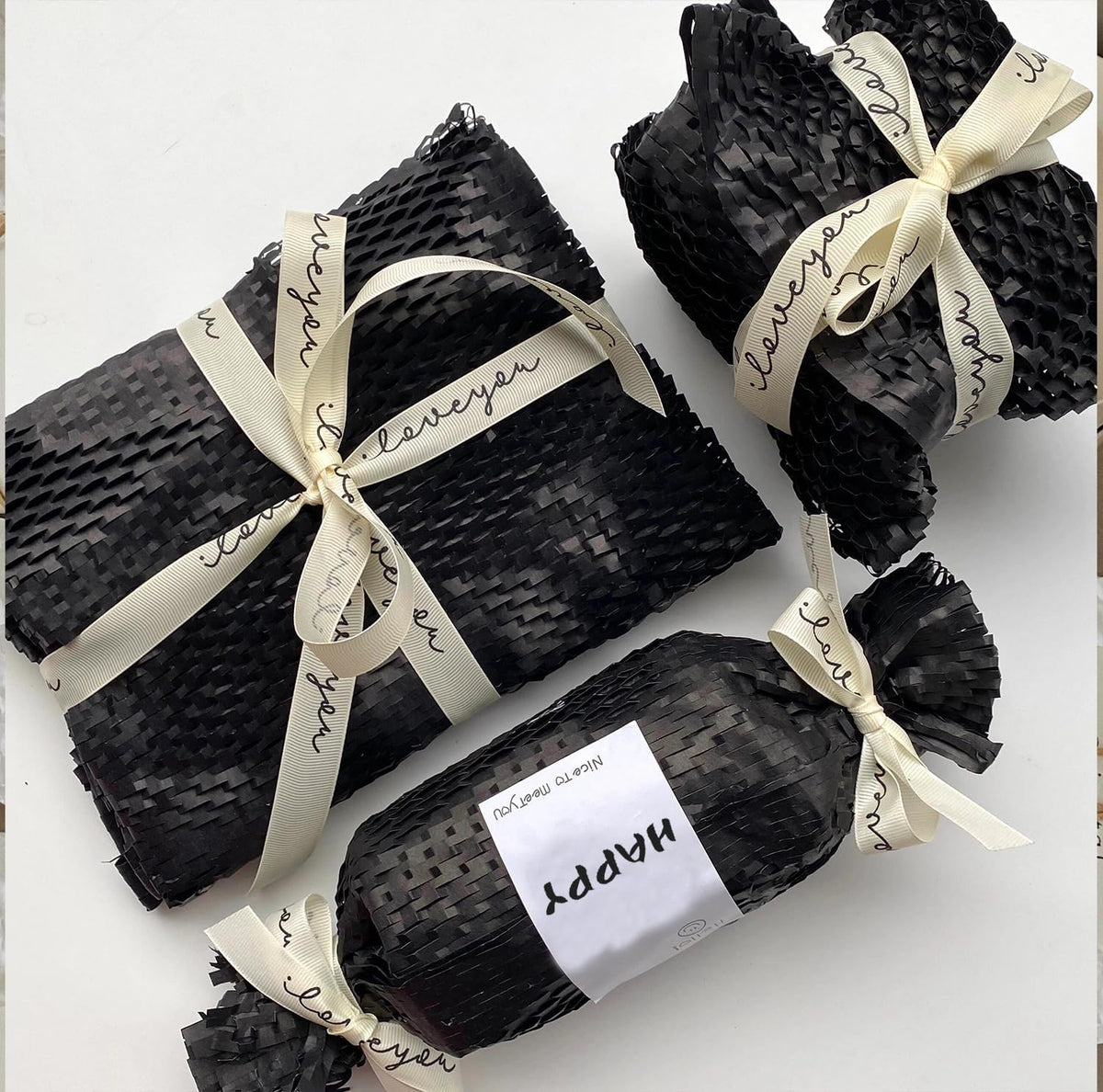 Honeycomb Packing Paper Black, 15"x230' Eco Friendly Packing Materials for Shipping Breakable Recyclable Moving Supplies Paper Bubble Wrap Sheets Roll with 20 Fragile Sticker Labels