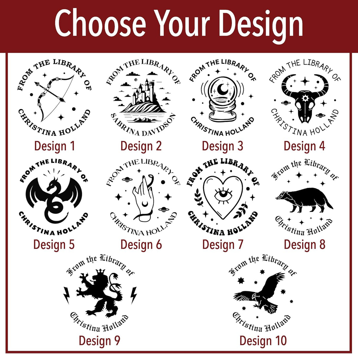 from The Library of Embossers & Stamps for Fantasy Book Readers | Custom Embosser | Custom Stamp | Ex Libris | Elevate Your Fantasy Collection of Stories and Novels (Design 11, Embosser)