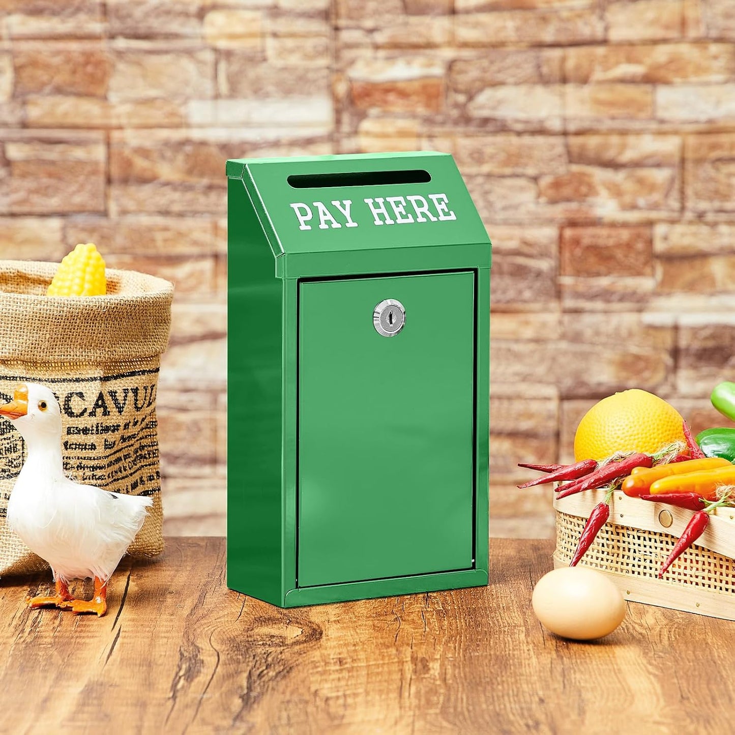 Safe Cash Box Money Collection Metal Donation Box with Lock Wall Mount Pre Drilled Mailbox Delivery Ballot for Home Office Outdoor Self Serve Stand(Green,10.2 x 5.7 x 2.8 Inch)