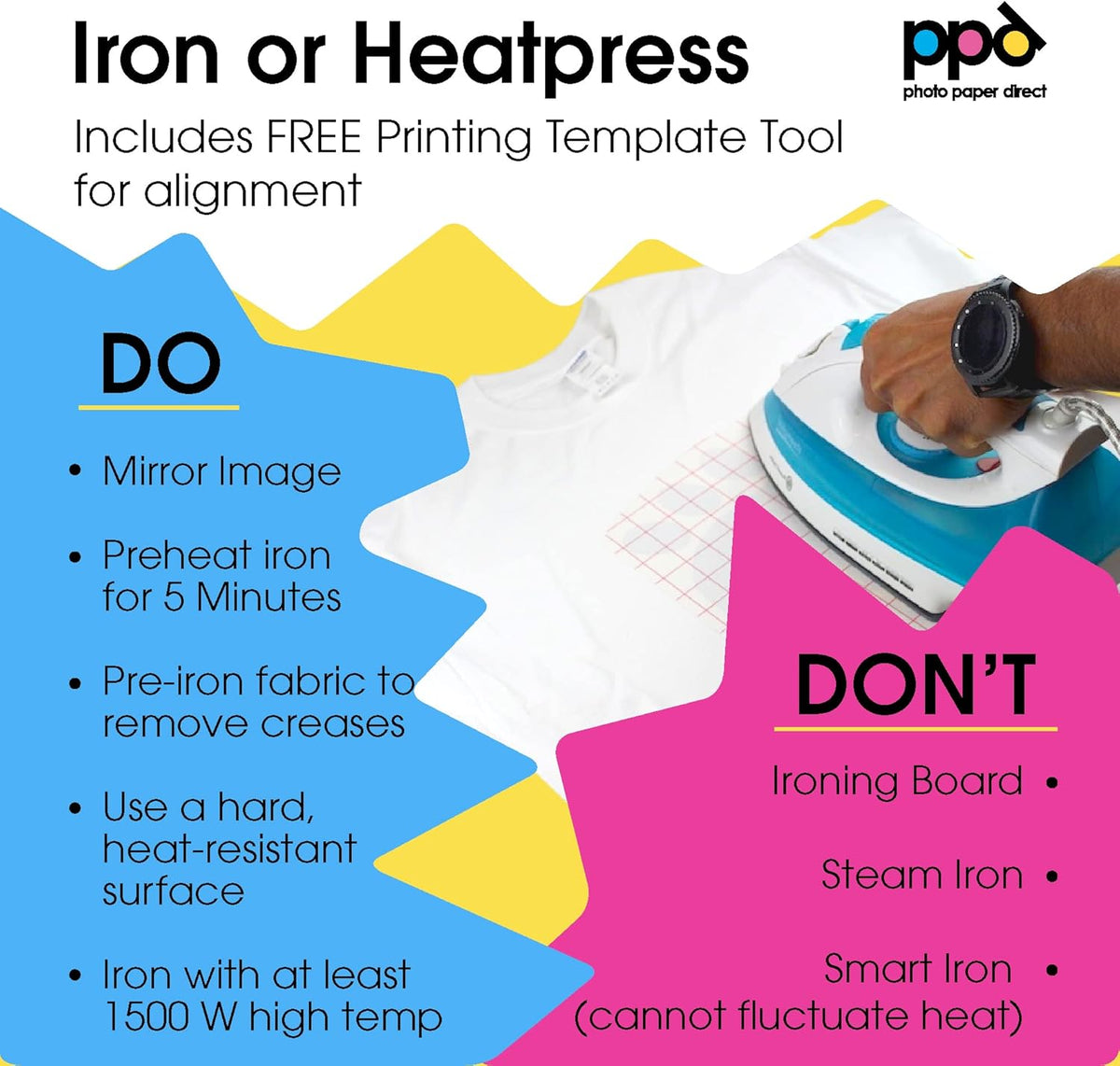 PPD 300 Sheets 8.5x11” - Inkjet Iron-on Heat Transfer Paper for White & Light Fabric and T-Shirts - Premium - PPD-1-300