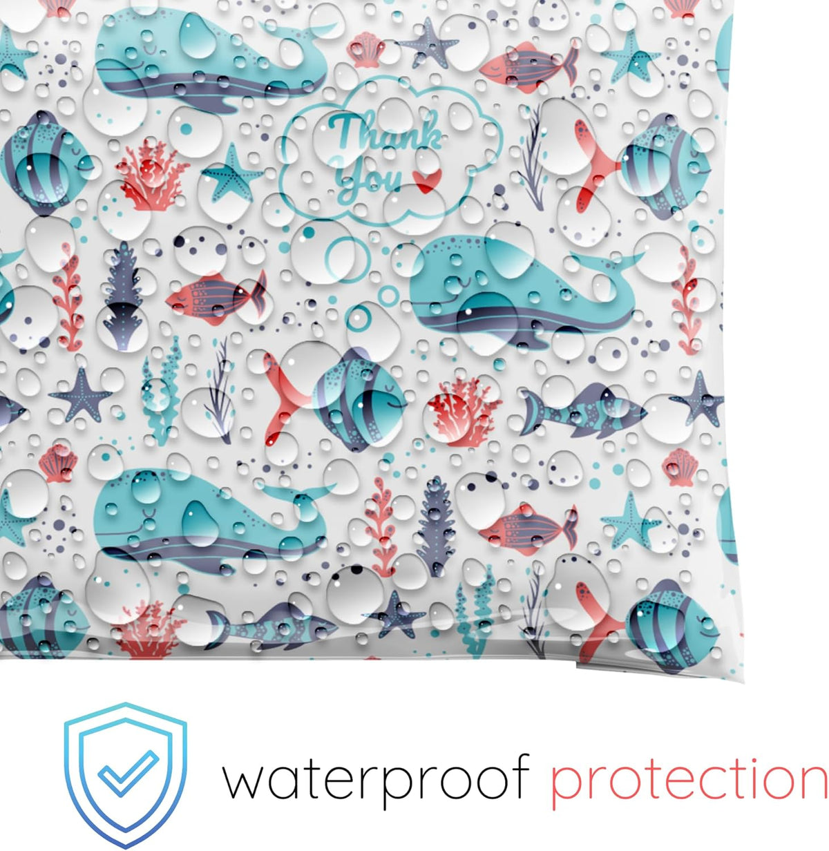 Poly Mailers 10x13 100 Pack | Self-Sealing Shipping Bags Envelopes for Small Business | Waterproof Durable Packaging | Thank You | Whale Fish Blue Sea Beach | à la mode Mailers