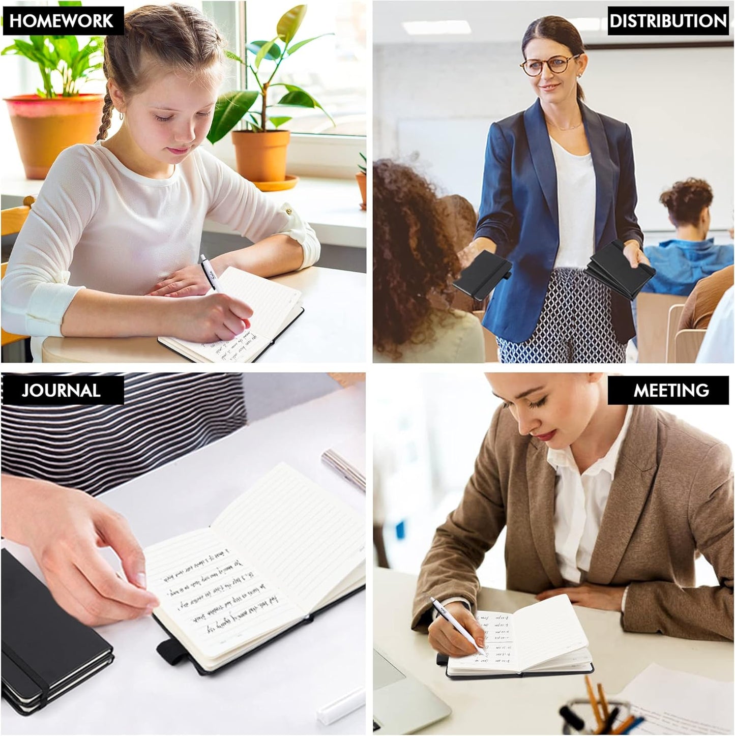 feela 3 Pack Pocket Notebook Journals with 3 Black Pens, A6 Mini Cute Small Journal Notebook Bulk Hardcover College Ruled Notepad with Pen Holder for Office School Supplies, 3.5”x 5.5”, Black