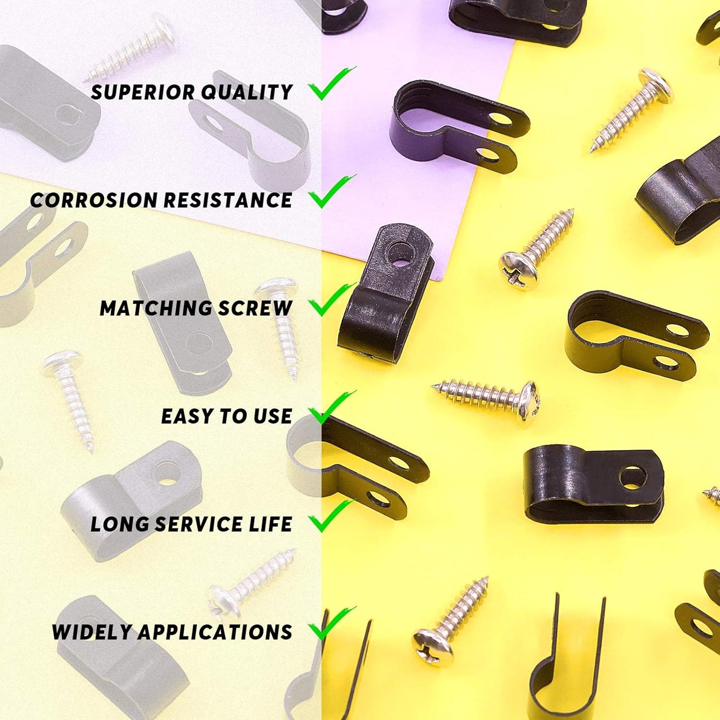 Swpeet 60 Pack Black 5/16 Inch Nylon Plastic R-Type Cable Clips Clamp Kit, Nylon Screw Mounting Cord Fastener Clips with 60 Pack Screws for Wire Management (5/16 Inch, Black)