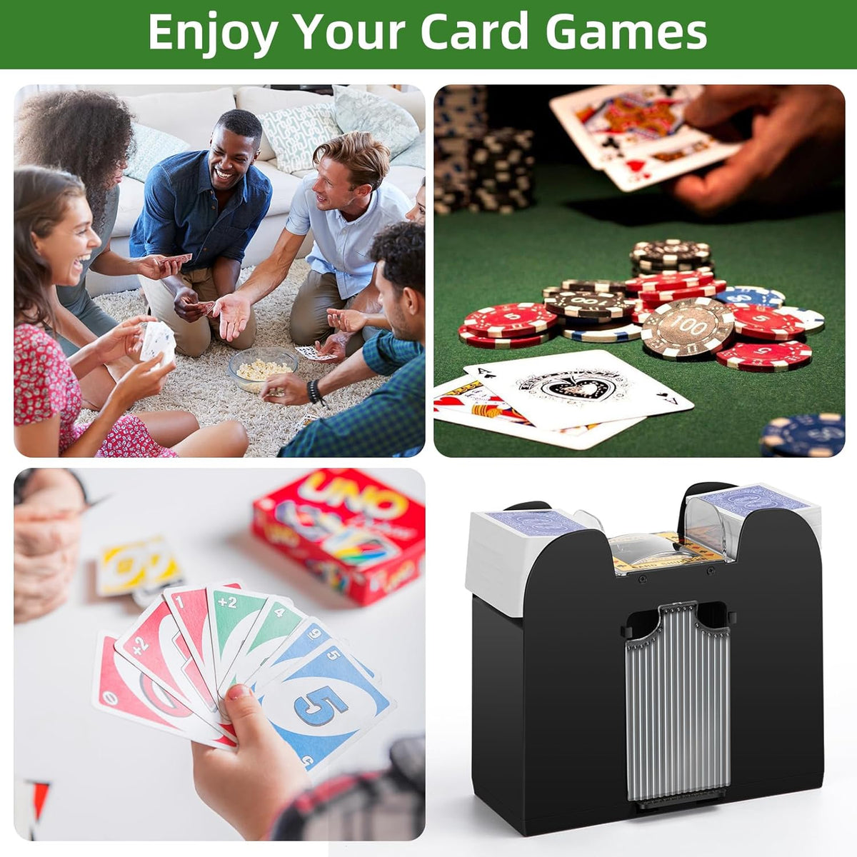 Automatic Card Shuffler 1/2/4/6 Decks,Battery Operated Electric Playing Card Shuffler for UNO,Casino Card Game,Poker,Phase 10,Blackjack,Texas Hold'em,Home Card Games