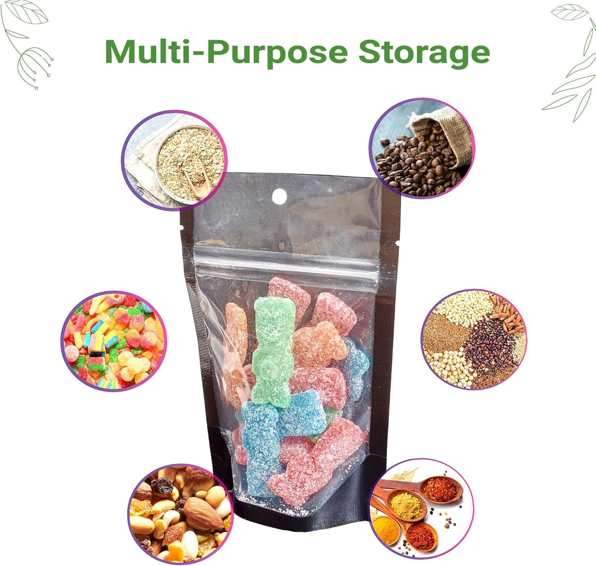 100 Pack 4"x6" Mylar Clear/Black Nylon Resealable Stand Up Bags Heat Seal Zipper Lock Reusable Storage Pouches for Zip Food Storage Lock Packaging with Tear Notches