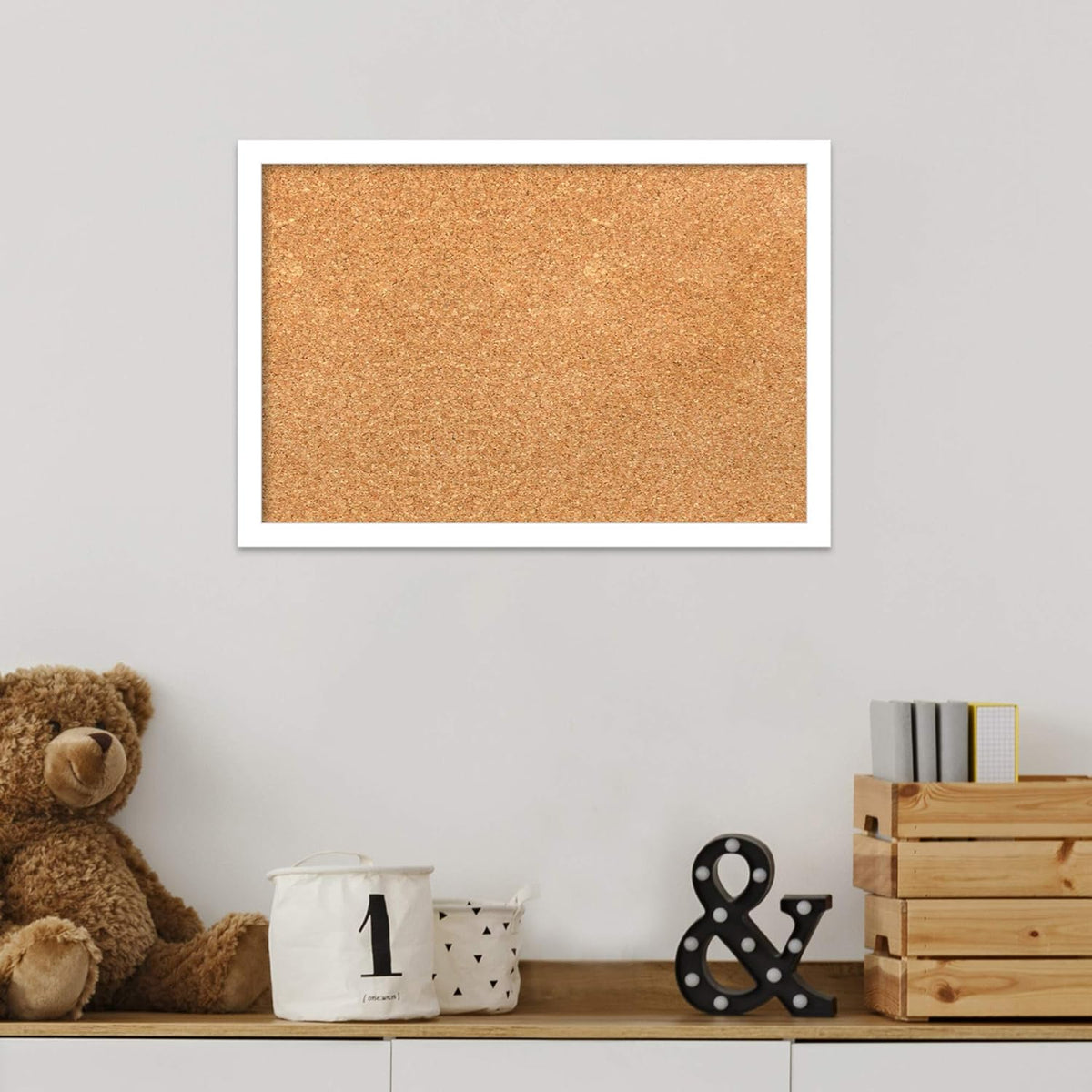 Amanti Art Natural Cork Board for Wall, 13x19 Vision Board with White Frame, Small Corkboard Office Decor for Home Organization, Modern Corkboard Pinboard to Display Items for Home Organization in