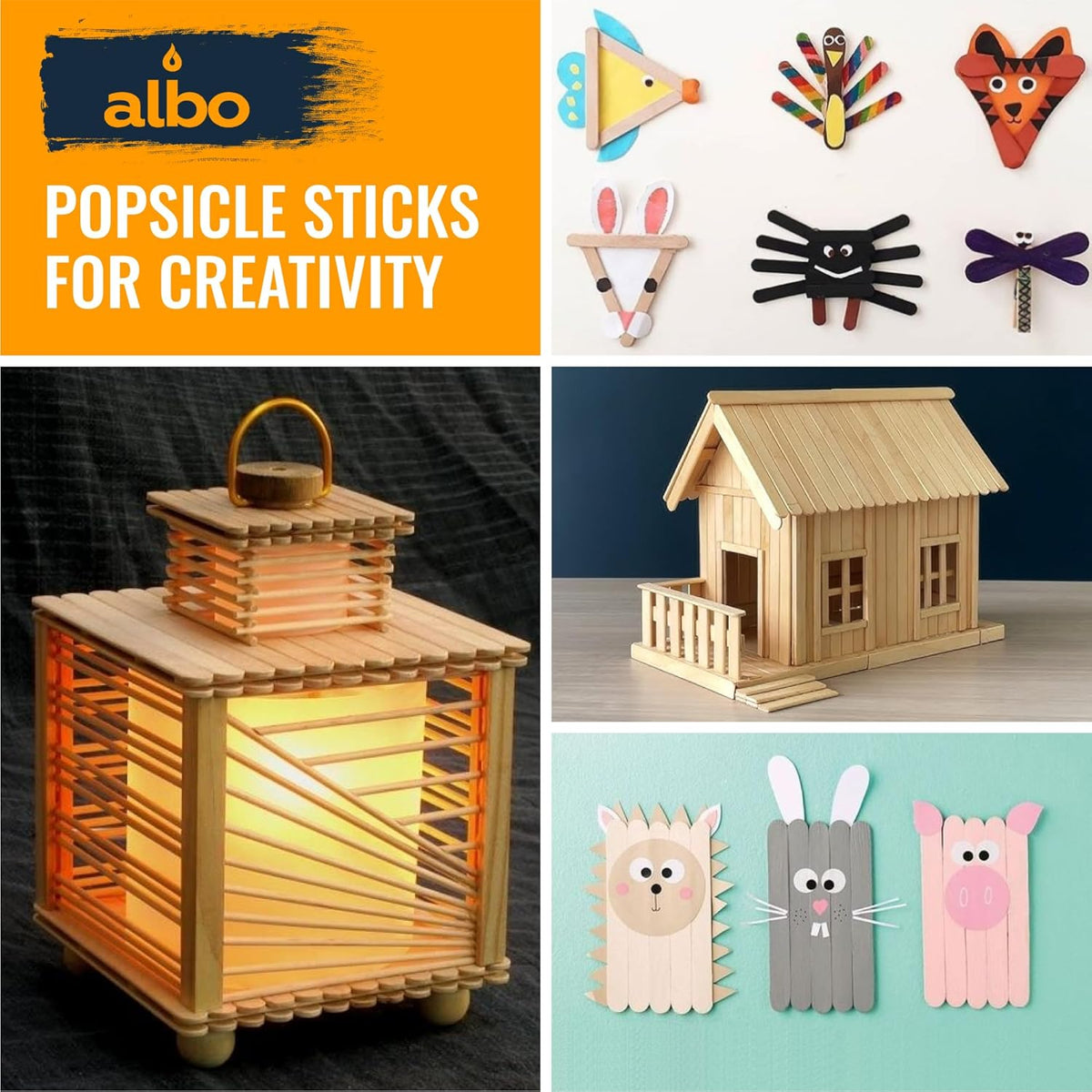 ALBO 1000 Pack 4.5" Wood Popsicle Sticks | Food-Safe Ice Cream, Cake Pop & Chocolate Molds | Waxing Applicators, Epoxy Resin Stir Sticks, Tongue Depressors | Bulk DIY Craft Supplies for Kids & Pros
