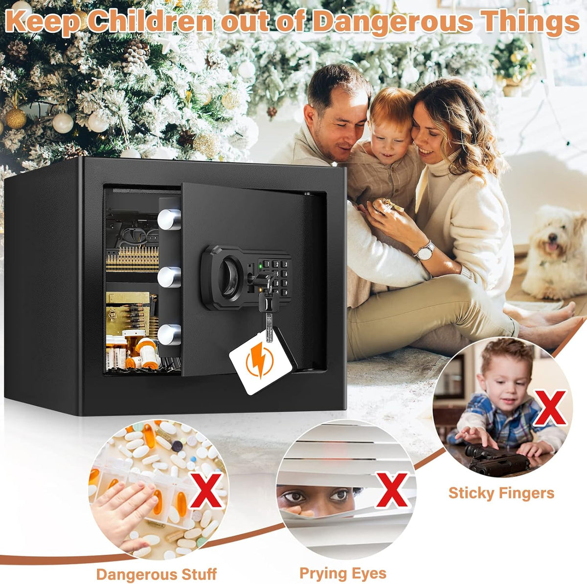 1.2 Cubic Home Safe with Fireproof Bag, Anti-Theft Safe Box for Pistol, Money, Medicine & Documents