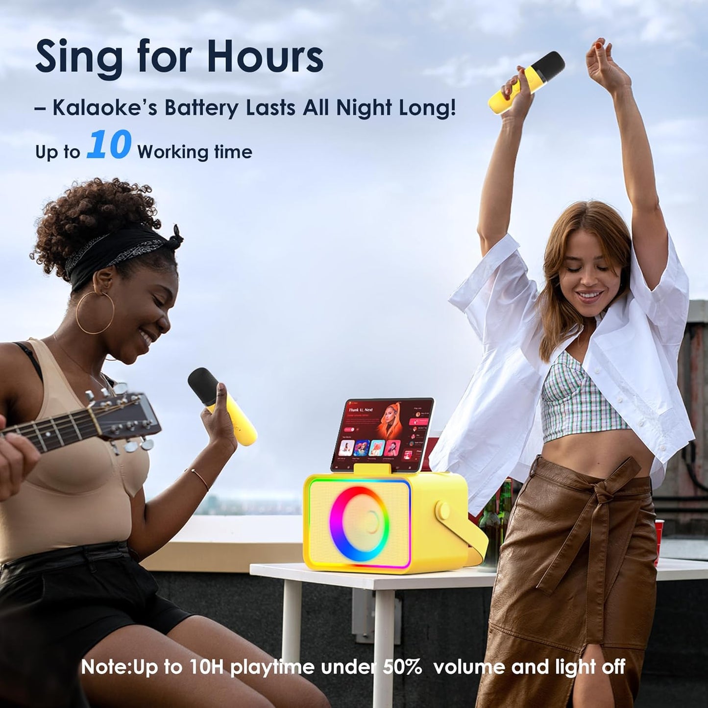 Karaoke Machine,Portable Bluetooth Speaker with 2 Wireless Microphone for Adults & Kids with LED Lights, Karaoke Microphone with PA System Supports USB/TF/AUX,Gift for Party (Yellow)