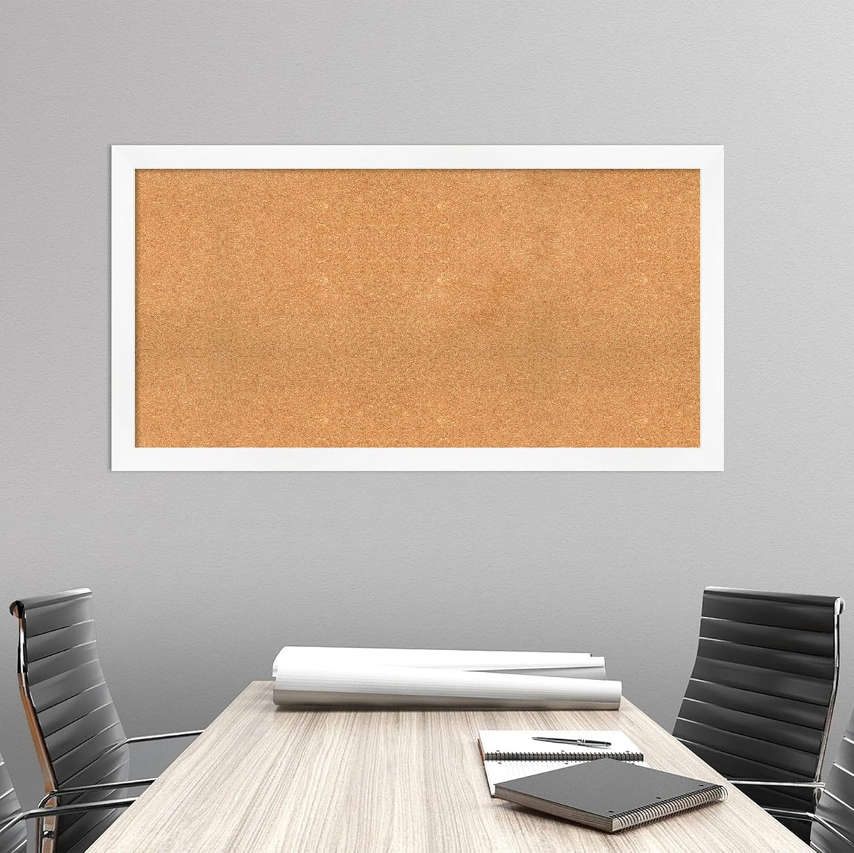 Amanti Art Natural Cork Board for Wall, 27x51 Vision Board with White Frame, Oversize Corkboard Office Decor for Home Organization, Modern Corkboard Pinboard to Display Items for Home Organization in