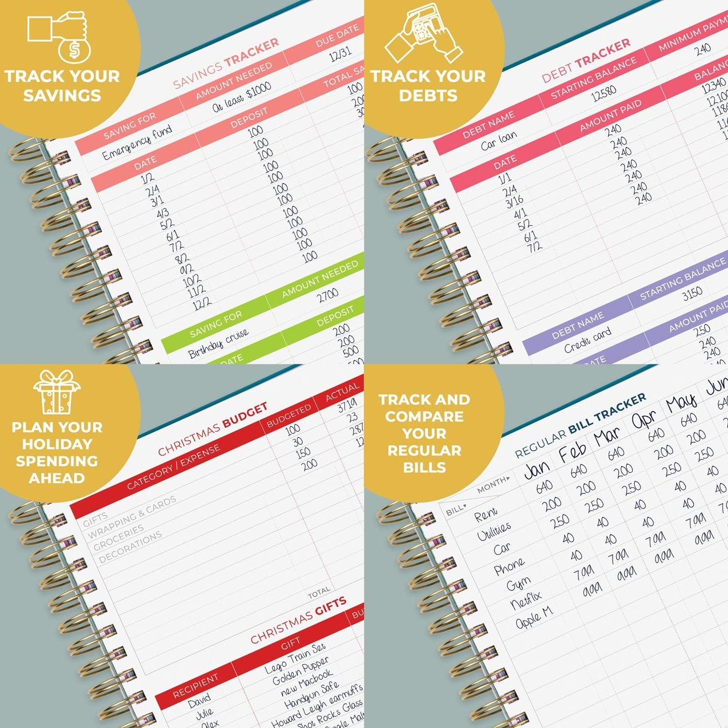 Clever Fox Budget Planner & Monthly Bill Organizer With Pockets. Expense Tracker, Budgeting Journal & Financial Book. Large, 8x9.5" (Turquoise)