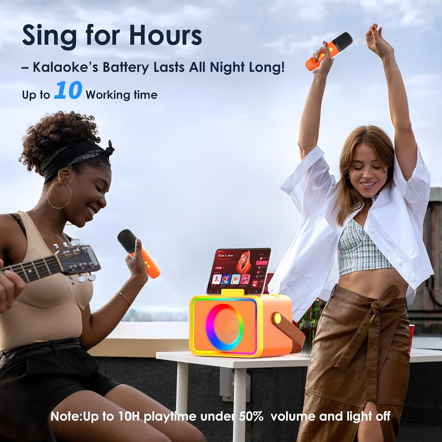 Karaoke Machine,Portable Bluetooth Speaker with 2 Wireless Microphone for Adults & Kids with LED Lights, Karaoke Microphone with PA System Supports USB/TF/AUX,Gift for Party (Orange Yellow)