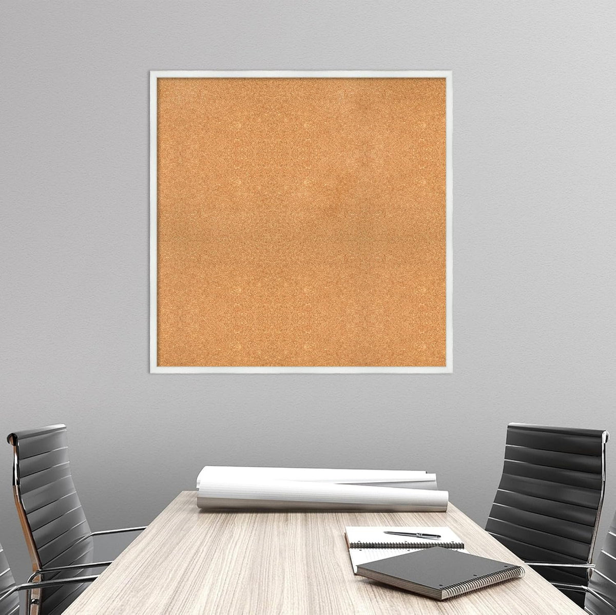 Amanti Art Natural Cork Board for Wall, 35x35 Vision Board with White Frame, Oversize Corkboard Office Decor for Home Organization, Country Rustic Corkboard Pinboard to Display Items for Home