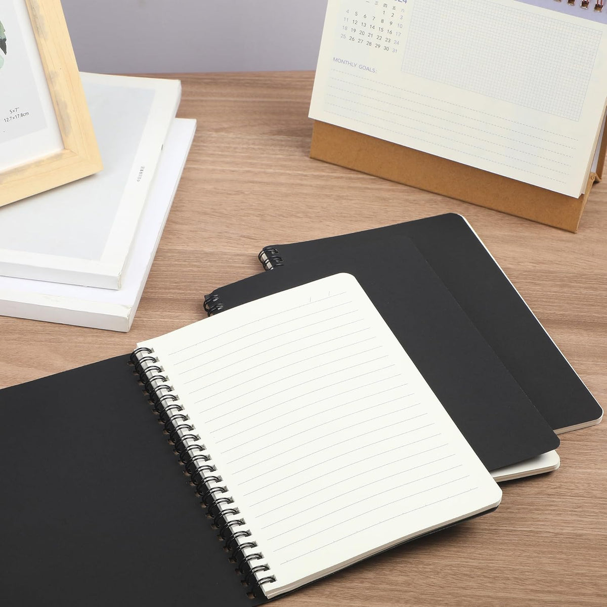 miikoul 100 Packs A5 Spiral Notebooks, Black Ruled Notebooks Bulk, 8.3"Γ5.5", 60 Sheets/120 Pages, Hardcover Lined Journal Notepad Travel Notebooks for Office and Back to School Supplies