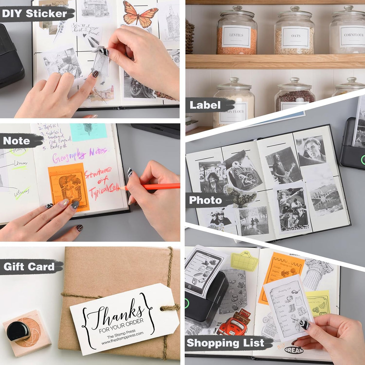 Print Pods Mini Printer, Thermal Inkless Sticker Maker with 10 Rolls Printing Paper, Pocket Printpod for phone, Impresora Portátil for Notes, Flashcards, Journal, DIY, Compatible with iOS & Android