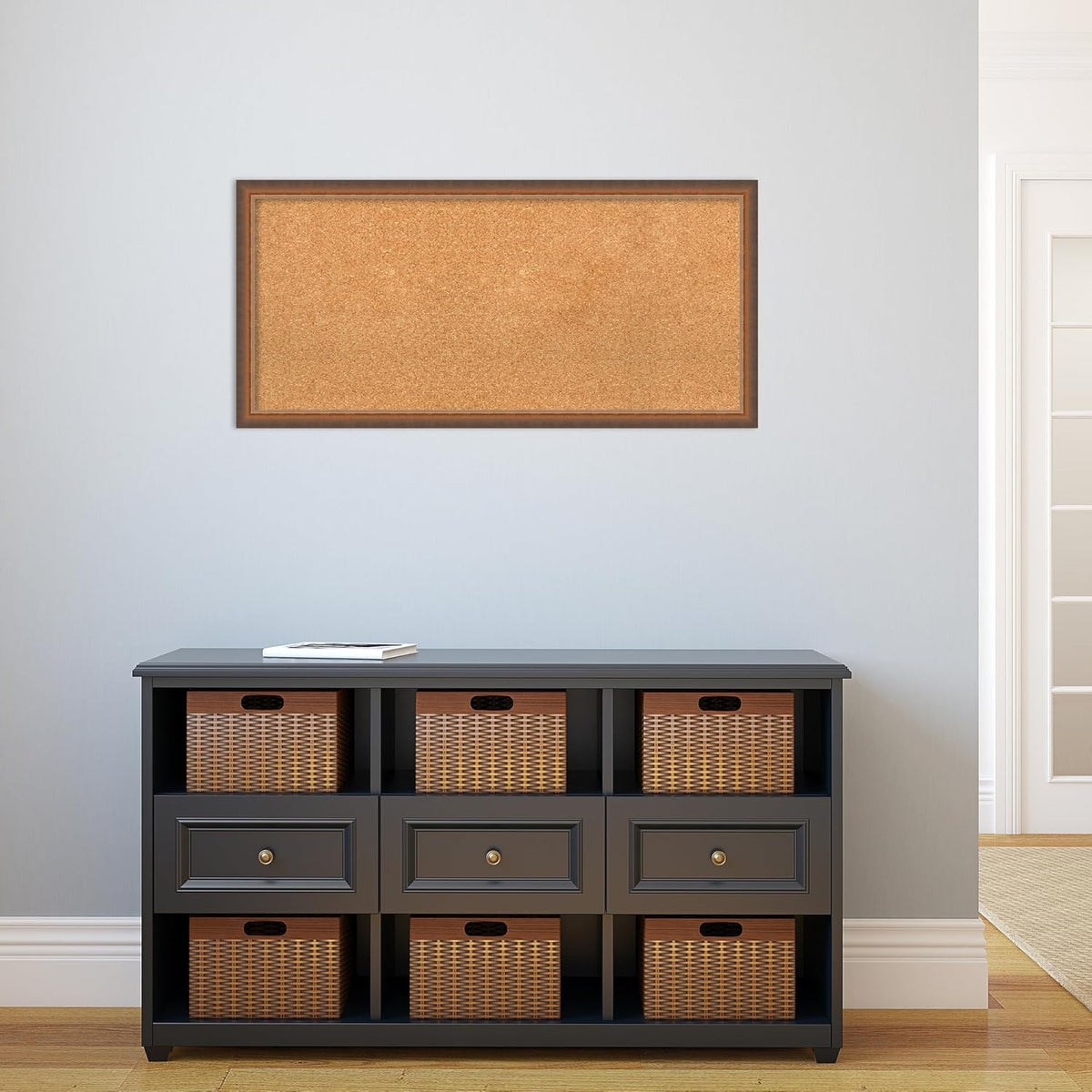 Amanti Art Natural Cork Board for Wall, 18x38 Vision Board with Bronze Frame, Medium Corkboard Office Decor for Home Organization, Modern Corkboard Pinboard to Display Items for Home Organization in