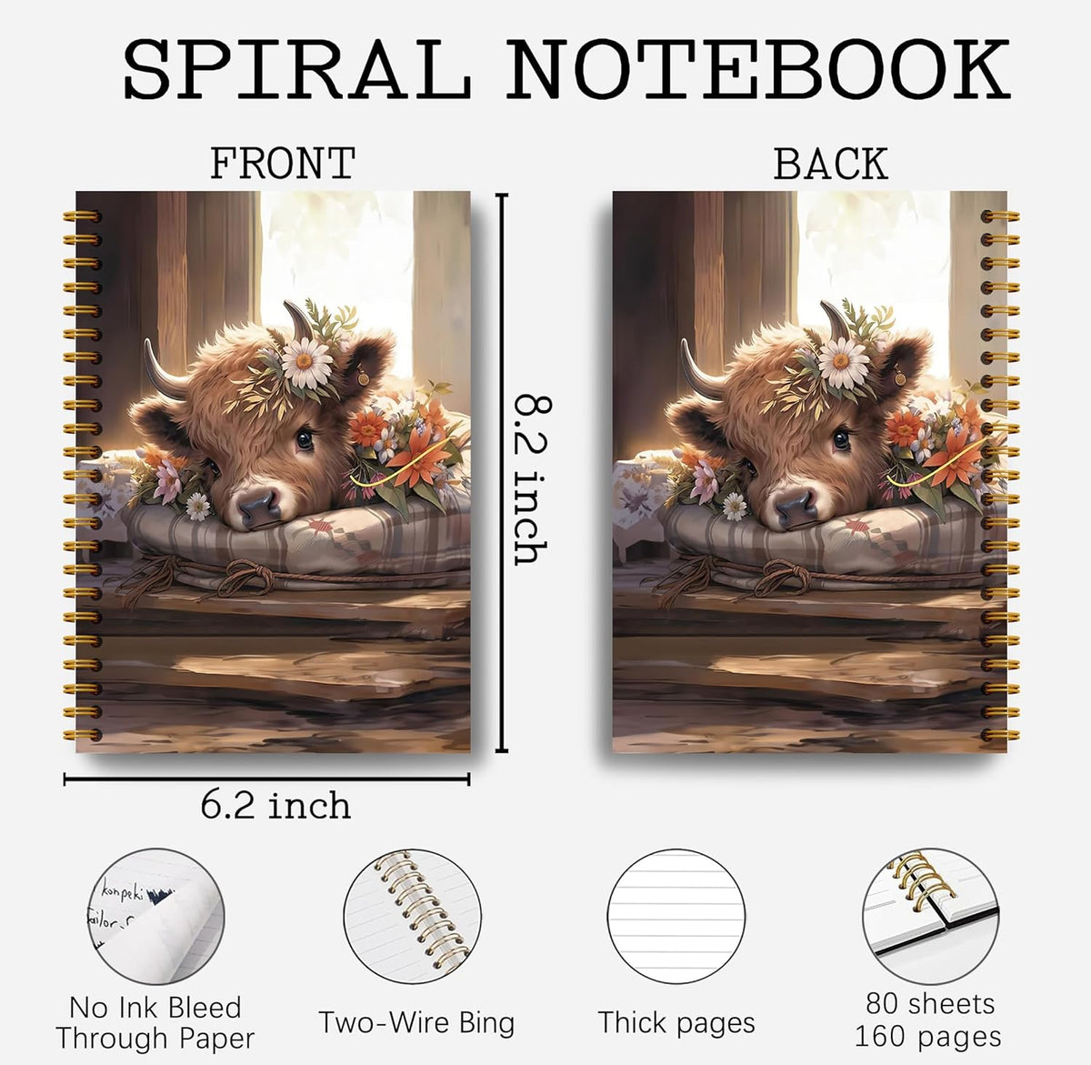 Highland Cow Notebook Journal - Spring Highland Cow Gifts, Daisy Floral Spiral Journal Notebook 5.5Γ8.3, Cow Gifts for Women, Cow Gifts for Cow Lovers, 164 Pages