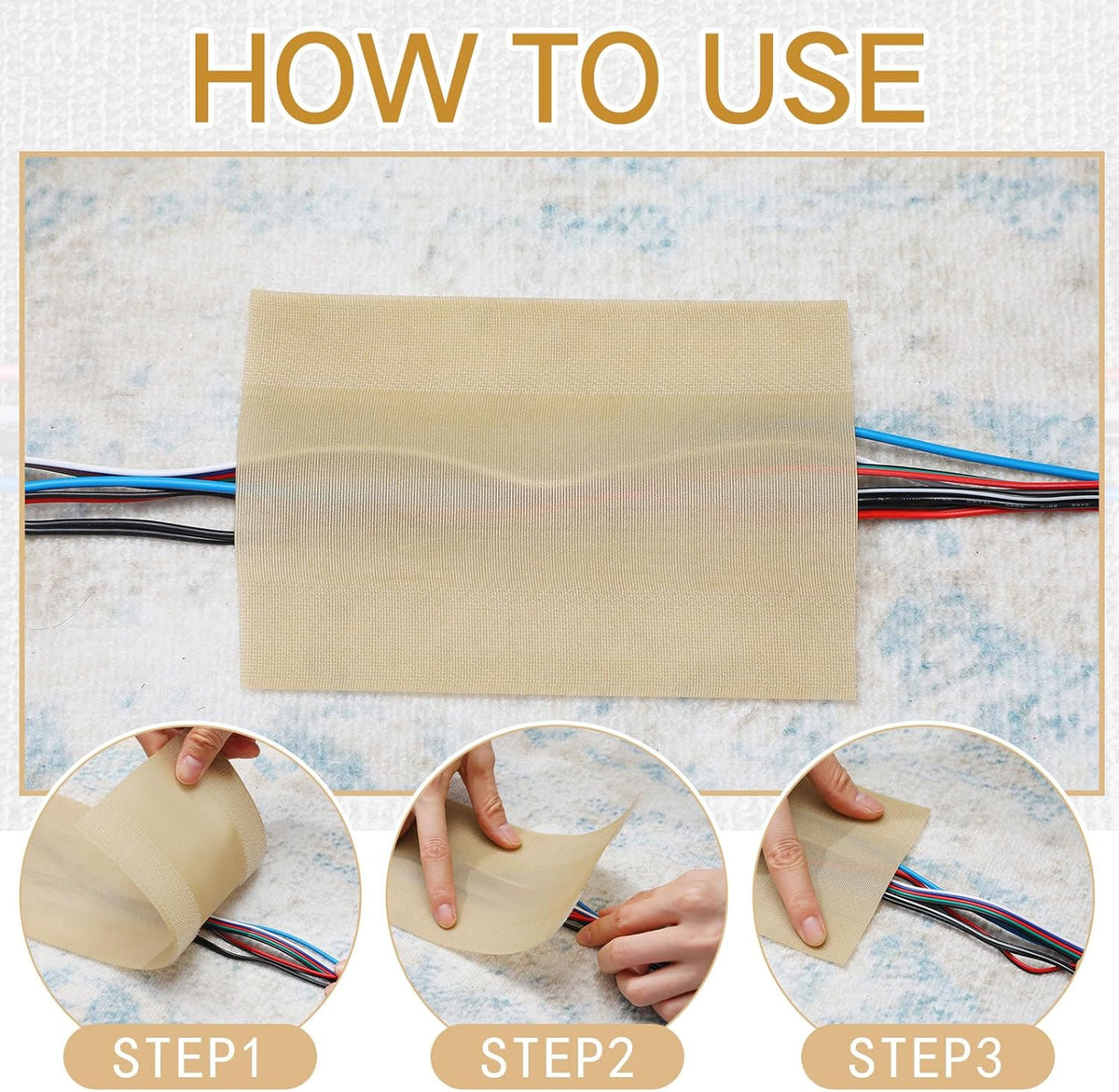 WILLBOND Carpet Cord Cover Cable Grip Floor Cover Cable Protector Management Only for Commercial Office Carpet(Khaki,39.37 ft)