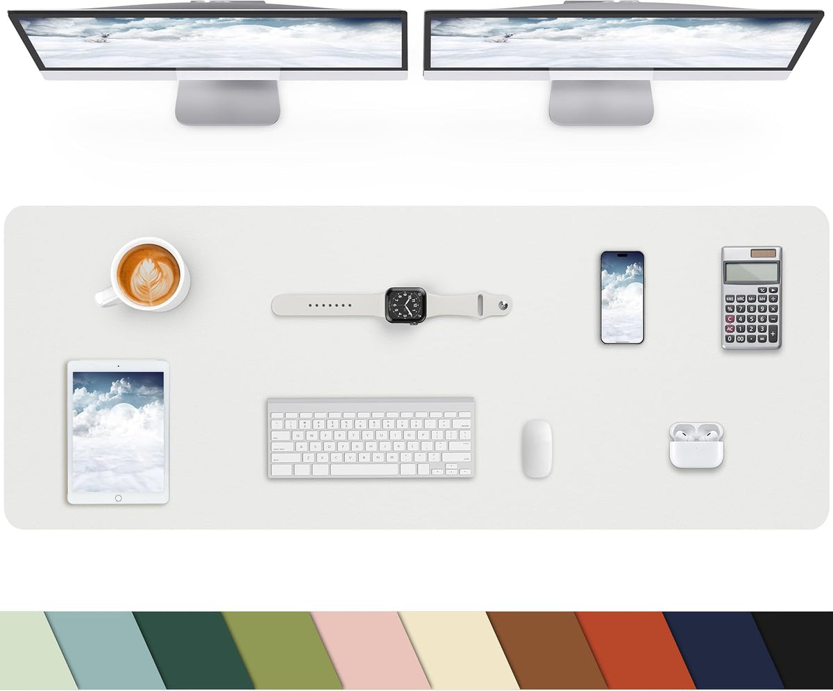 Leather Desk Pad Protector, Office Mat, Large Mouse Pad, Non-Slip Blotter, Laptop Pad, Waterproof Writing Pad for Office & Home (Ivory White, 40" x 17")