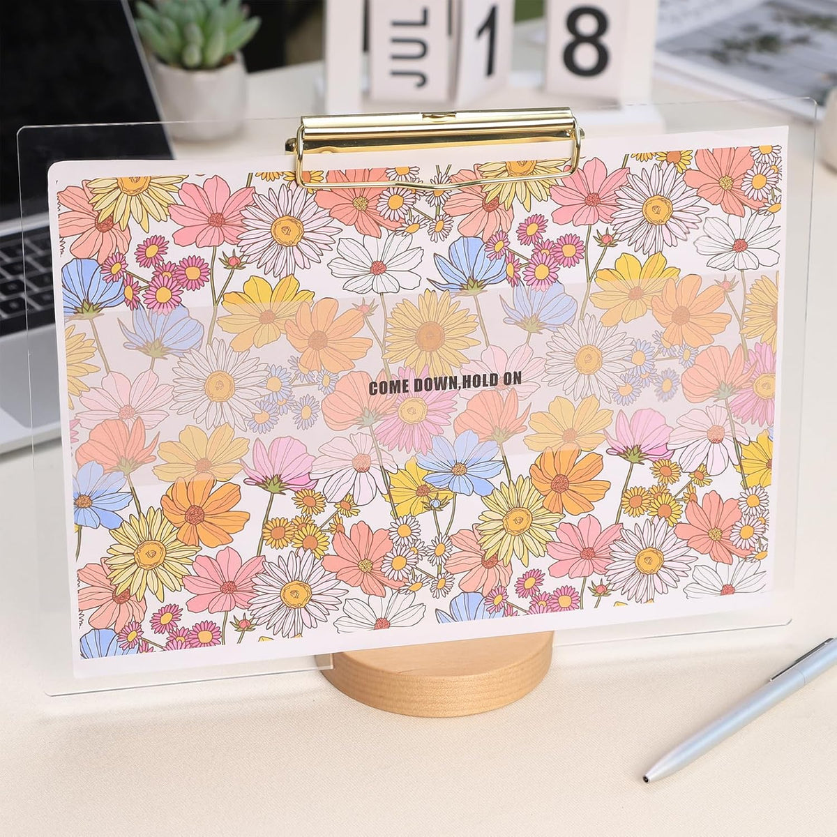 UNIQOOO Clear Acrylic Landscape Clipboard, Horizontal Clipboard with Shiny Gold Finish Clip for Student, Back to School Gift, Modern Arts Lover, Fashion Style Expert, Calligrapher, Office, 12.5x9 in