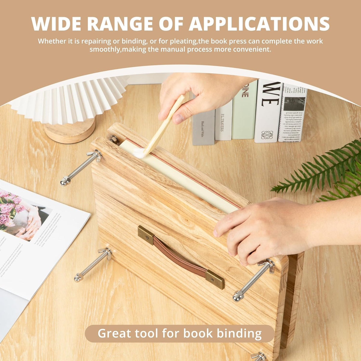 Wooden Book Press - 14.7x11.4 Large Craft Press with Comfort Grip Handle & Non-Slip Round Foot Pads, Ideal for Bookbinding, Scrapbooking, and DIY Projects