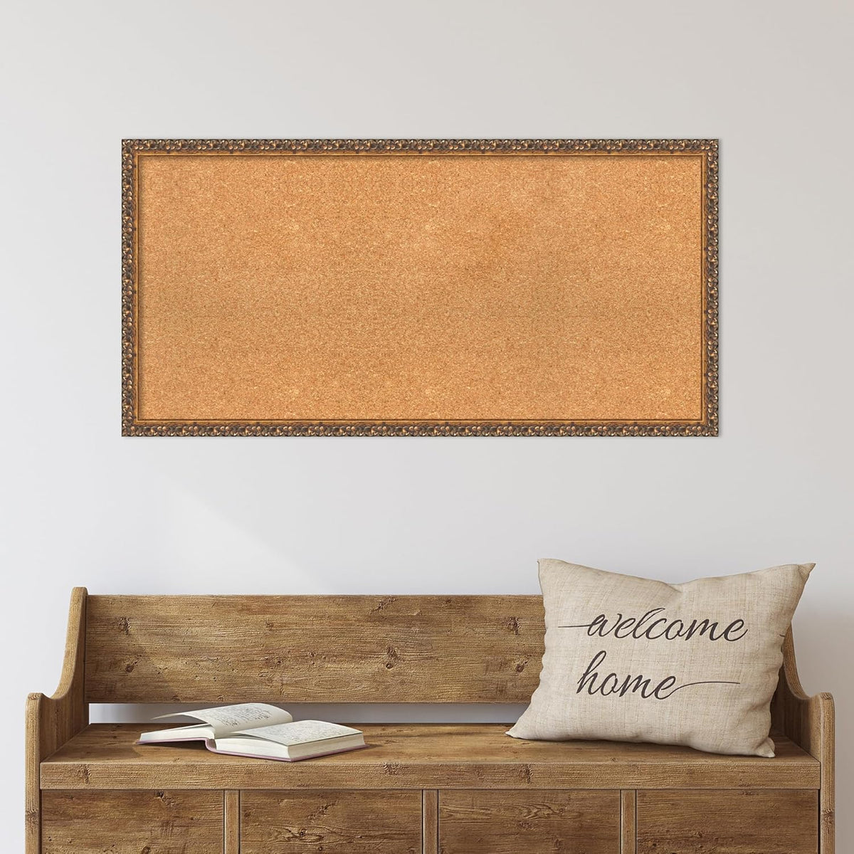 Amanti Art Natural Cork Board for Wall, 20x40 Vision Board with Bronze Frame, Large Corkboard Office Decor for Home Organization, Traditional Corkboard Pinboard to Display Items for Home Organization