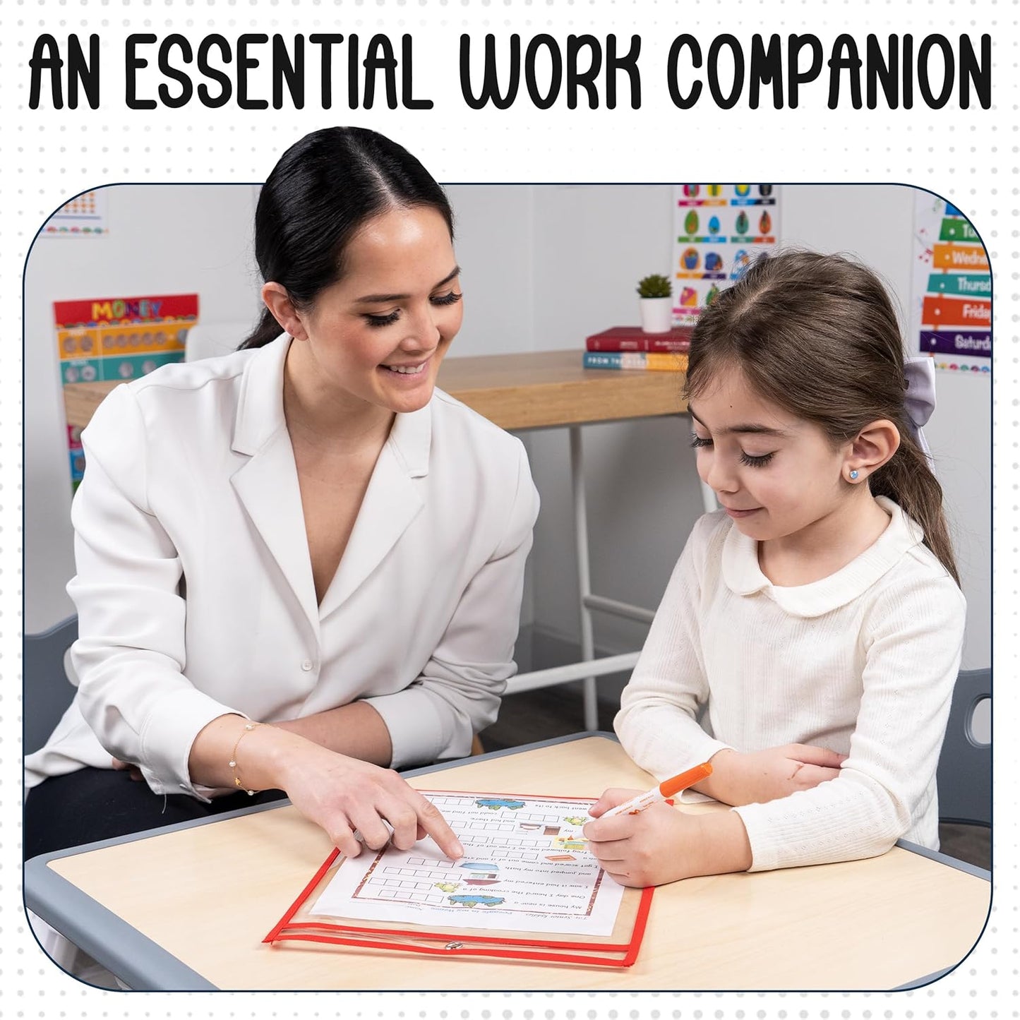Essex Wares - 6 Pack, Red, Dry Erase Pocket Document Protectors, 10" Wide x 13.5" Tall - Clear Plastic Sleeves - Reusable & Easy Erase Plastic Invoice Holders, Water-Resistant & Durable