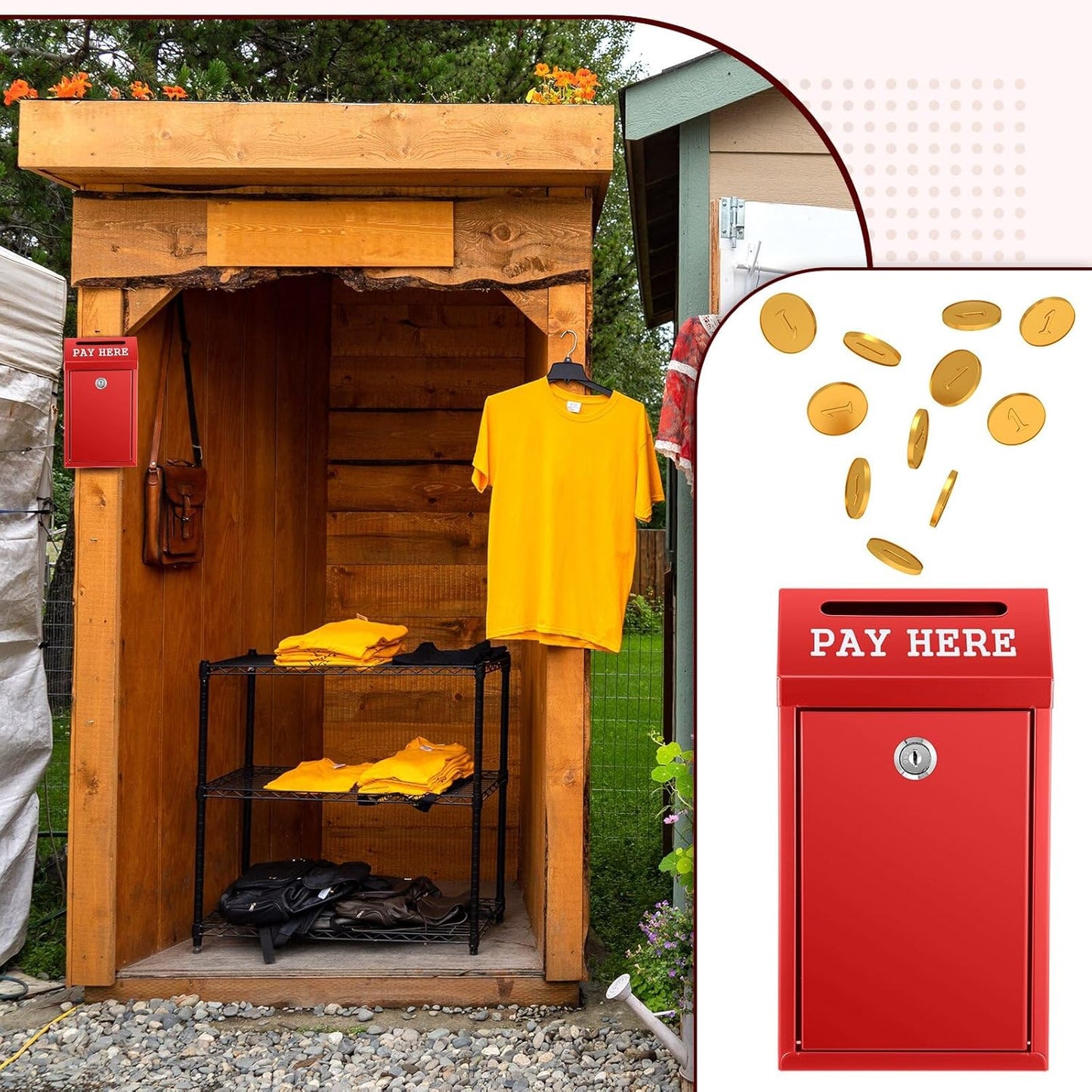 Safe Cash Box Money Collection Metal Donation Box with Lock Wall Mount Pre Drilled Mailbox Delivery Ballot for Home Office Outdoor Self Serve Stand(Red,10.2 x 5.7 x 2.8 Inch)