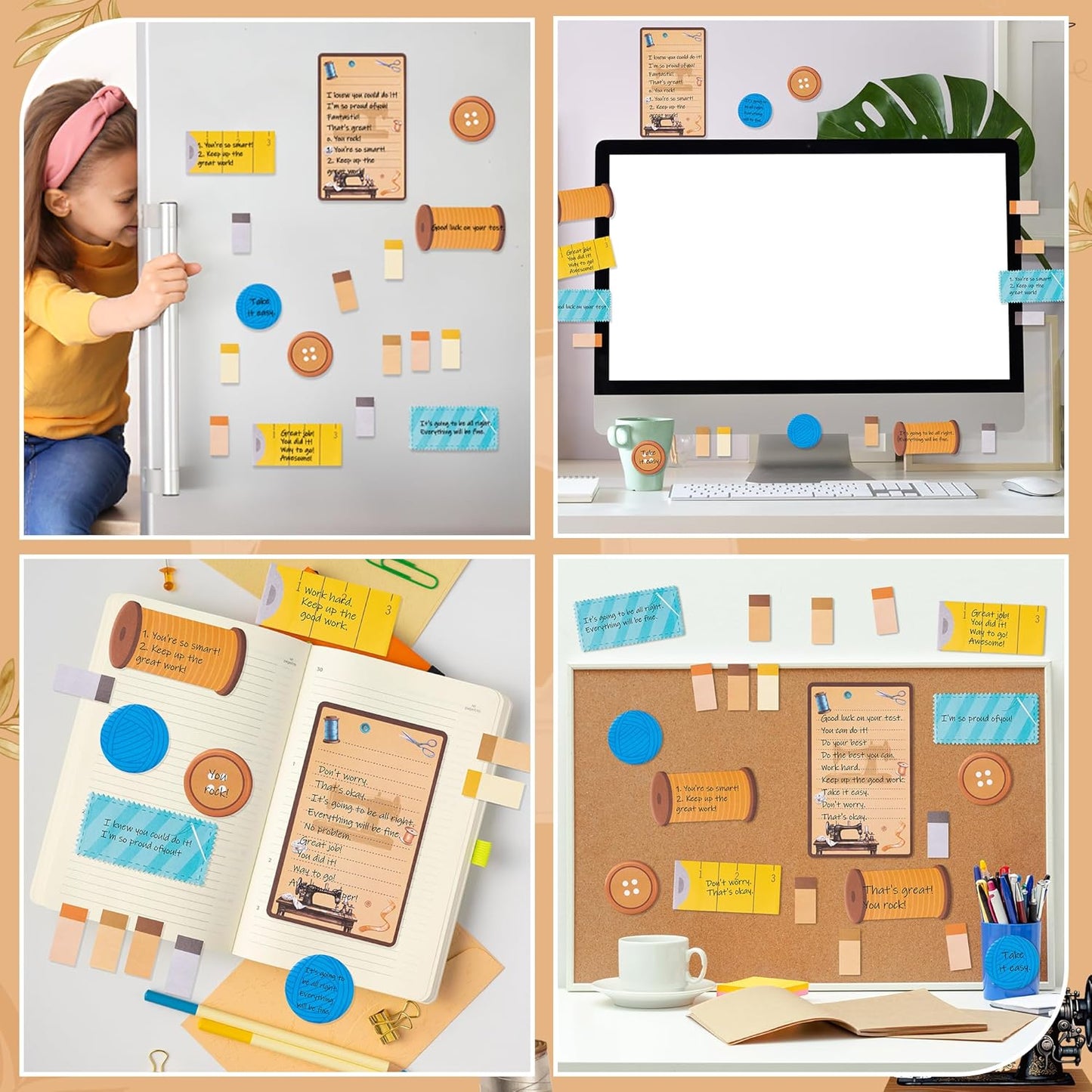 Xqumoi Retro Sewing Sticky Notes Set - Any Day Spent Sewing is A Good Day Self-Stick Note Pads Teacher Appreciation Notepads Writing Memo Pad Page Marker Back to School Office Supplies, 550 Sheets